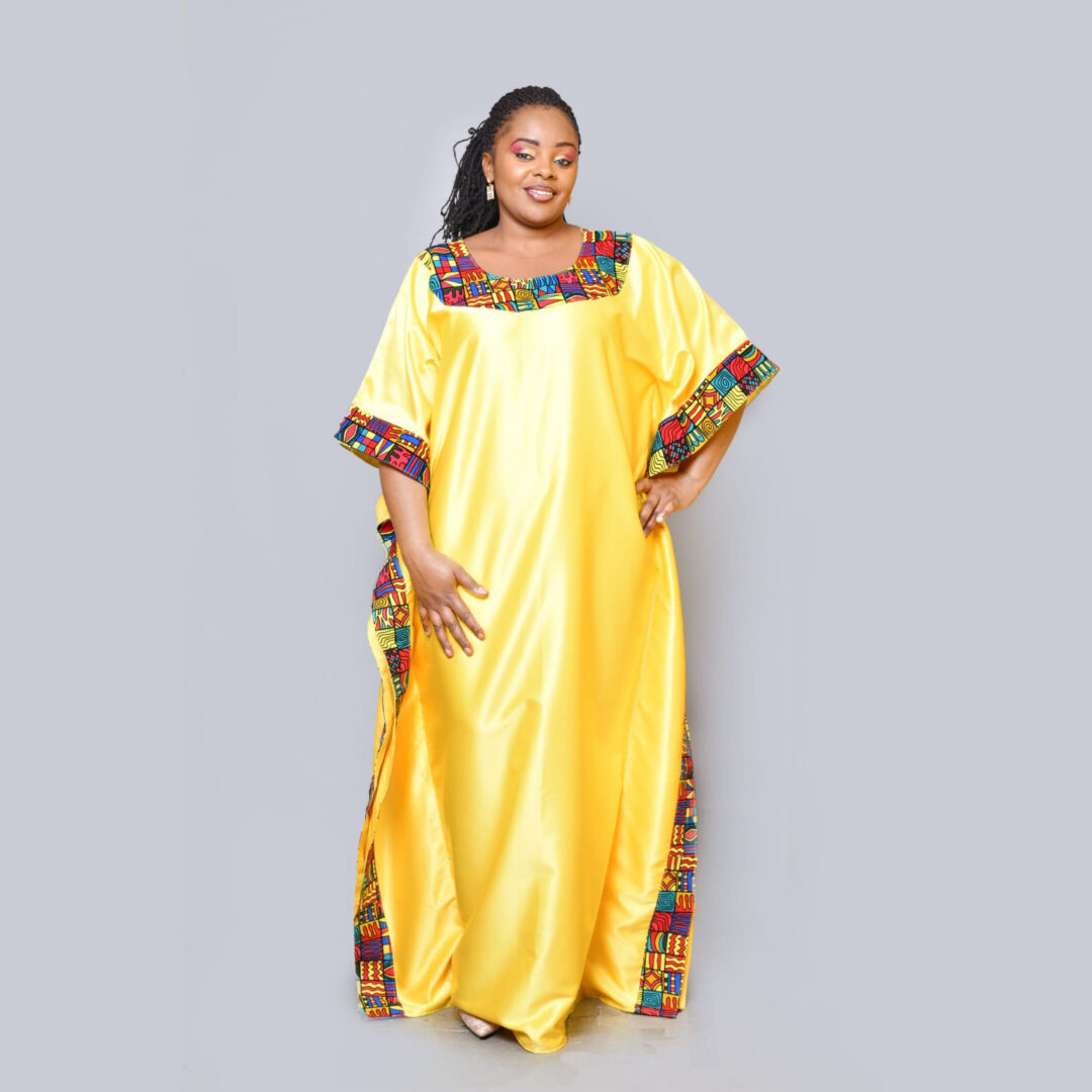 Women Satin African Print Bordered Dress