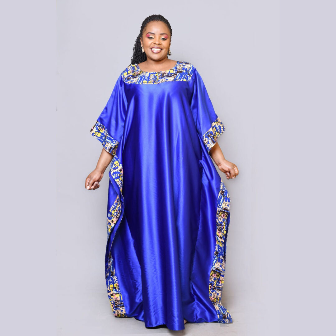 Women Satin African Print Bordered Dress