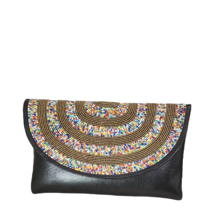 African Leather Beaded Clutch Bag for Ladies