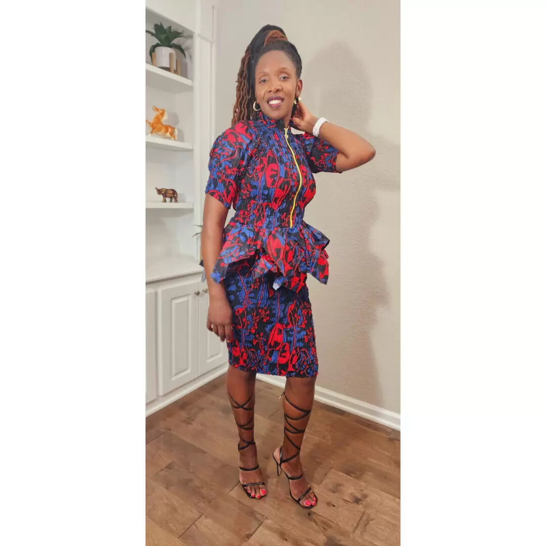 Women African Print Bodycon Skirt and Peplum Top