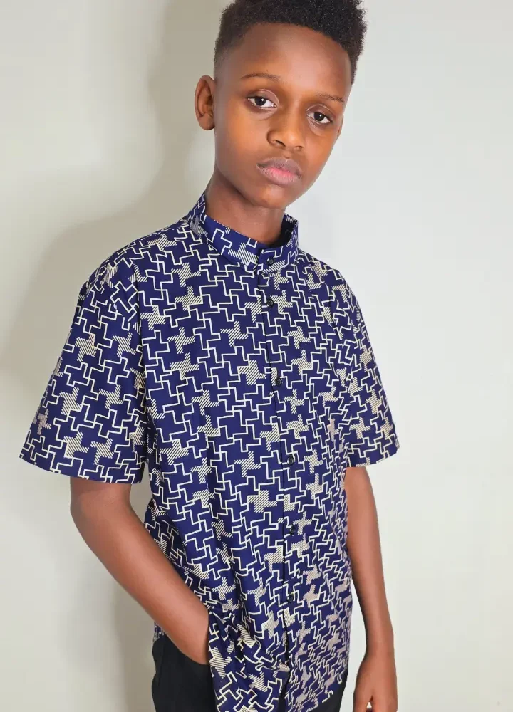 African Print Boys / Youth Chinese Collar Shirt