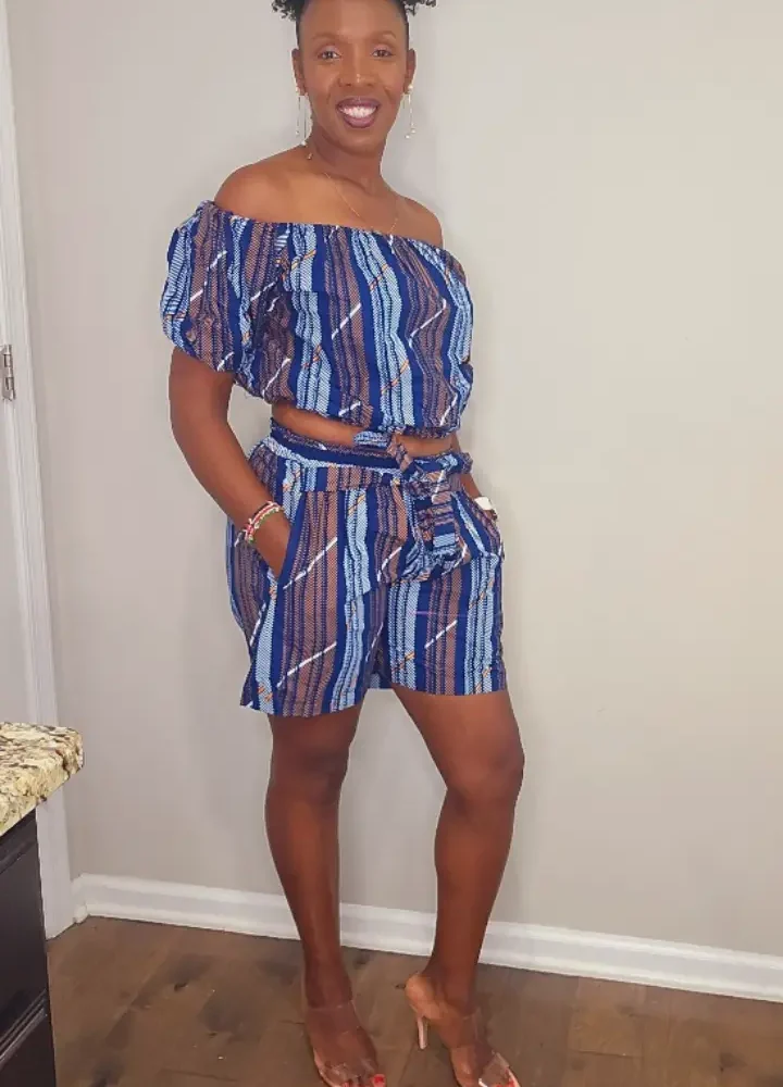 African Print Crop Top Off Shoulder 2 Piece