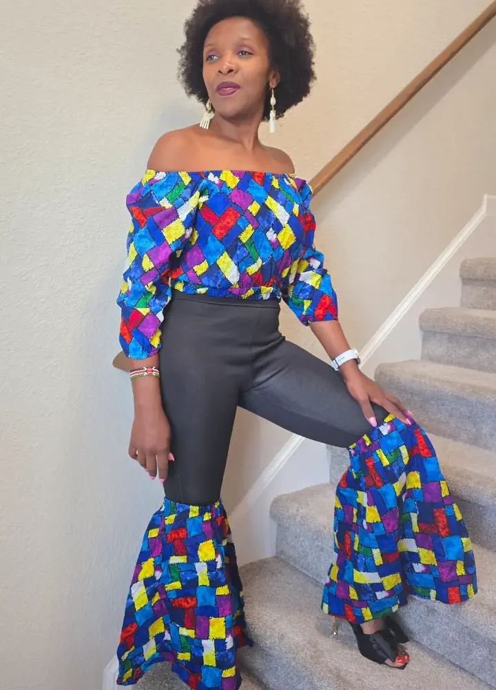 African Print Bell Bottom Leggings & Off Shoulder Top