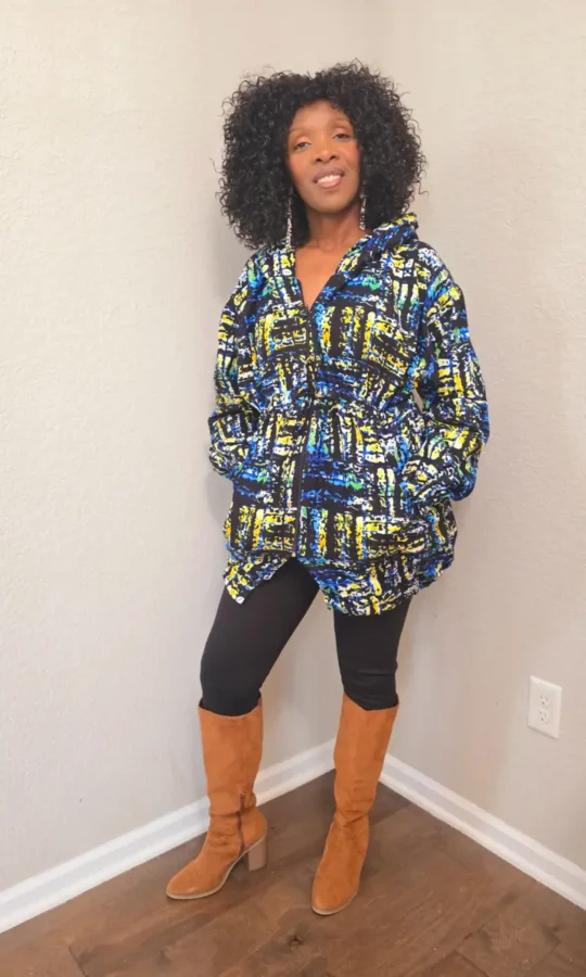 African Print Fleece Lined Hoodie Trench Coat