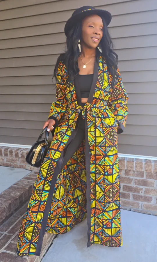African Print Long Kimono With Hat