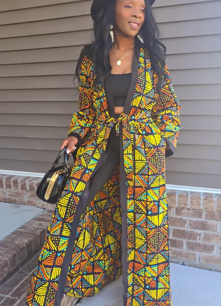 African Print Long Kimono With Hat