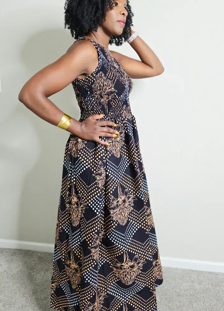 African Print One Arm Maxi Dress With Slit