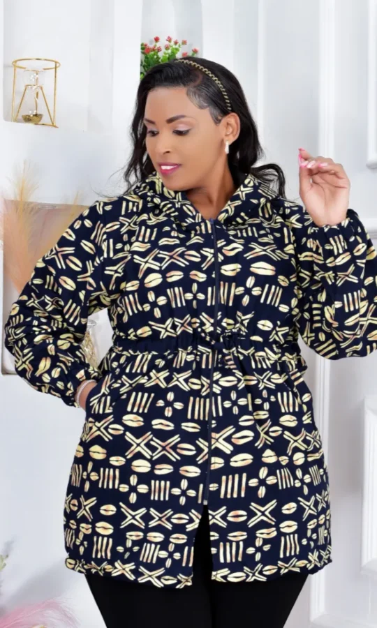 African Print Fleece Lined Hoodie Trench Coat
