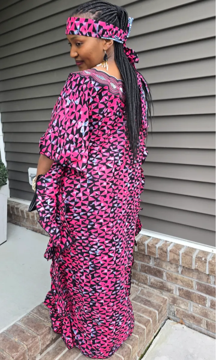 African Print Tie & Dye Kaftan Embroidered Long Dress