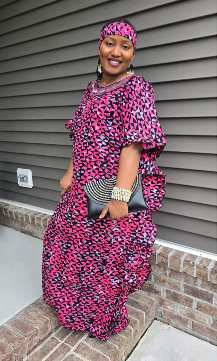 African Print Tie & Dye Kaftan Embroidered Long Dress