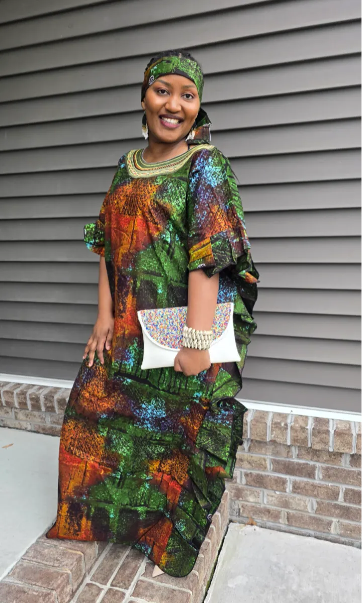 green emerald velvet dress Peach Tie-Dye Embroidered Lace-Hem Bell-Sleeve Dress main image 0