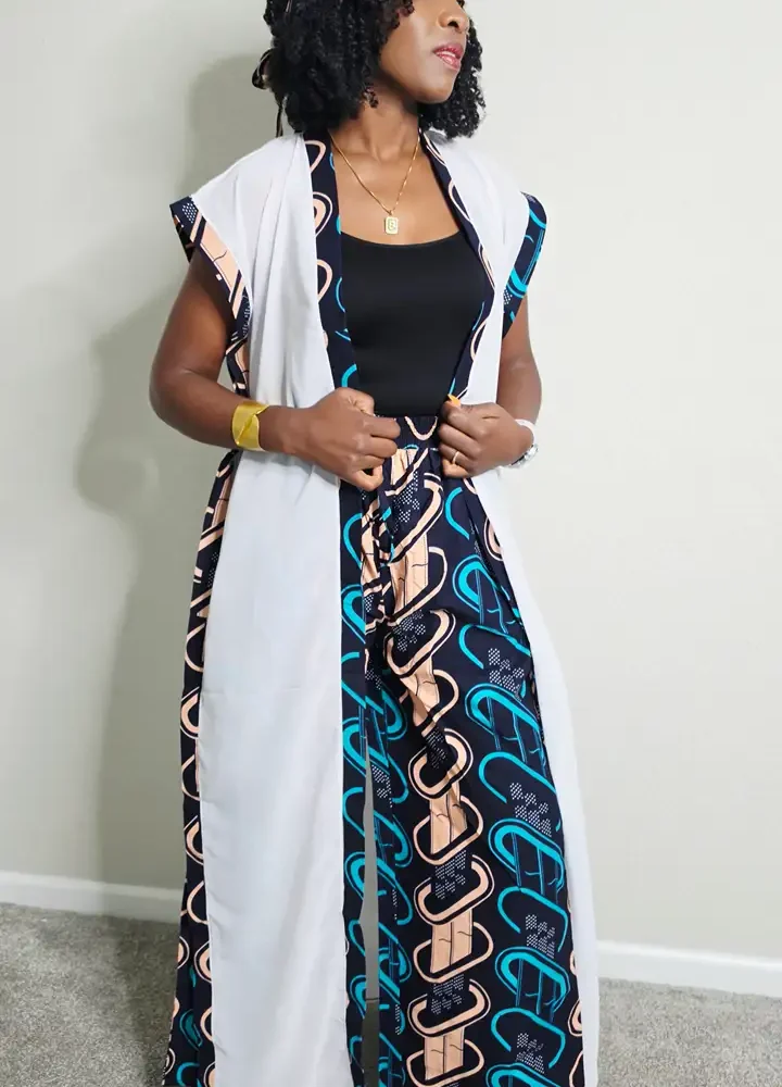 Sleeveless Chiffon Kimono With Pallazo Pants- 2 Piece