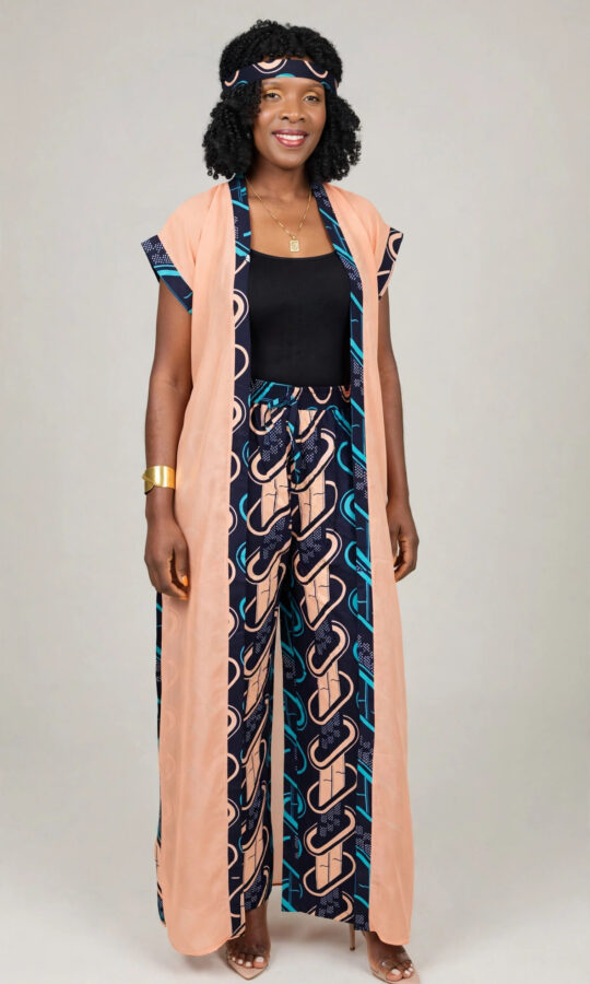 African Sleeveless Chiffon Kimono & Palazzo Set