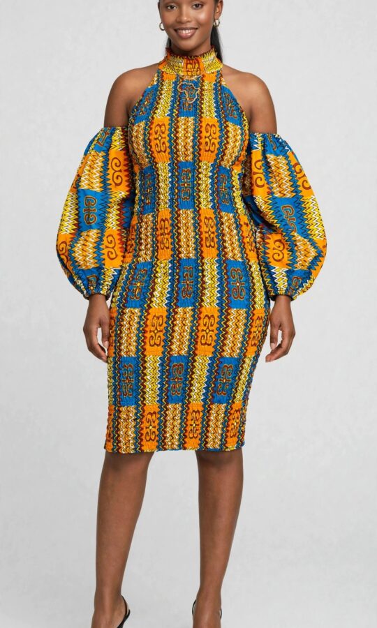 African Print Cold Shoulder Dress