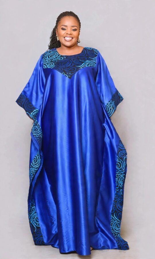 Women's Satin Kaftan Dress with African Print Border