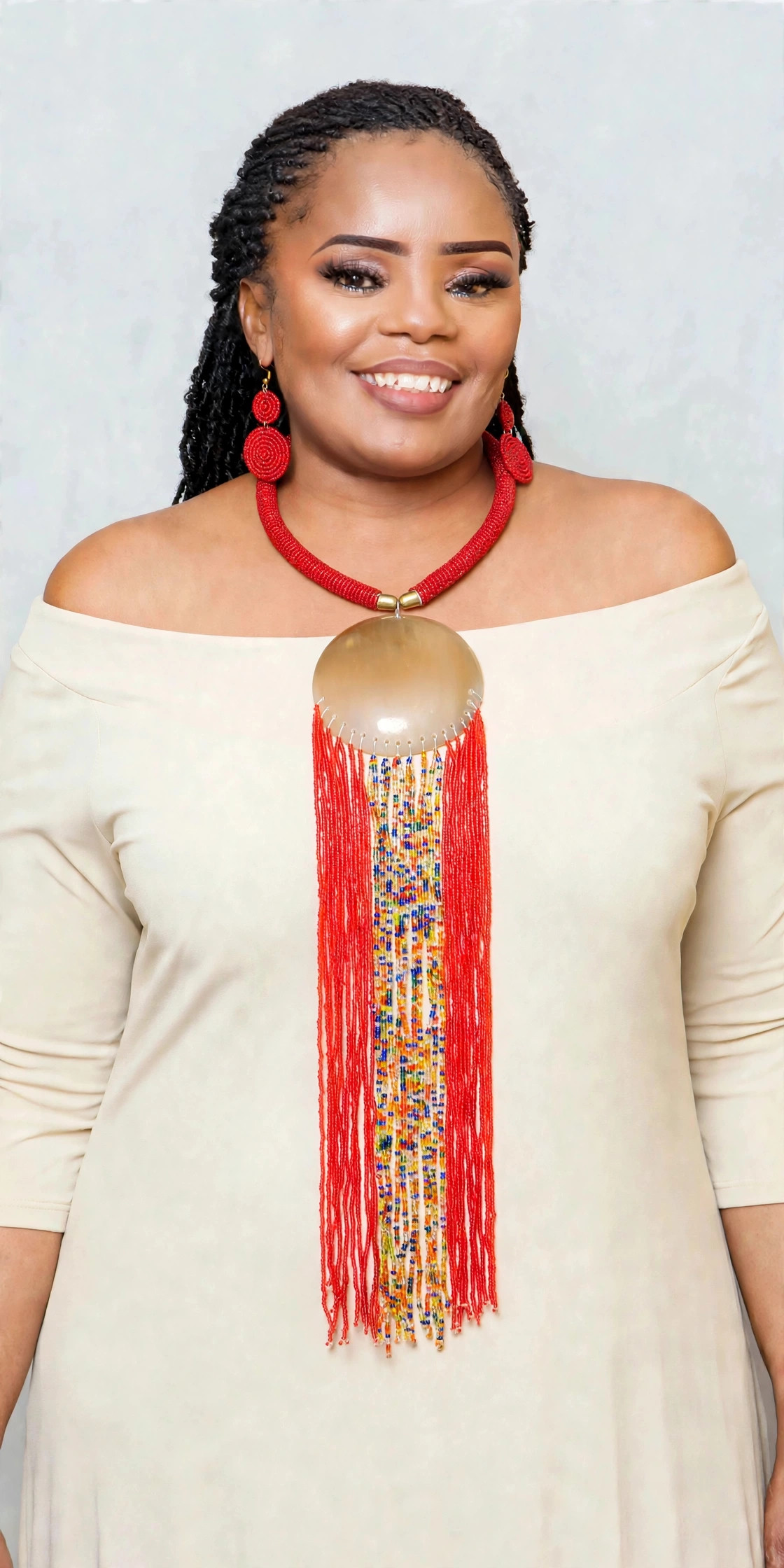 Maasai Beaded Horn Disc Necklace & Earrings Set - Image 6