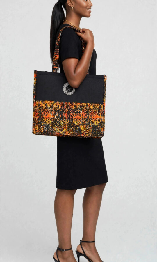 African Print Tote Bag with Maasai Beaded Medallion