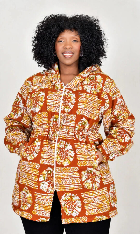 African Print Fleece Lined Hoodie Trench Coat